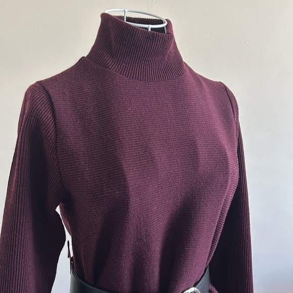 Express XS Long Sweater Dress • Eggplant Mock Neck Knit - Picture 3 of 4